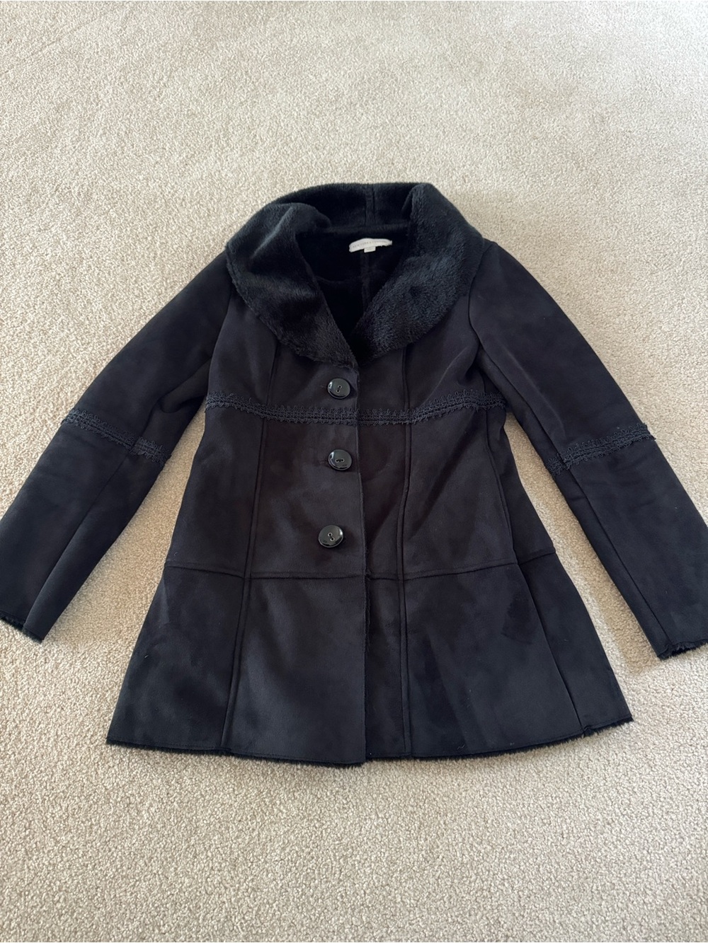 Black Women's Suede Faux Shearling Coat